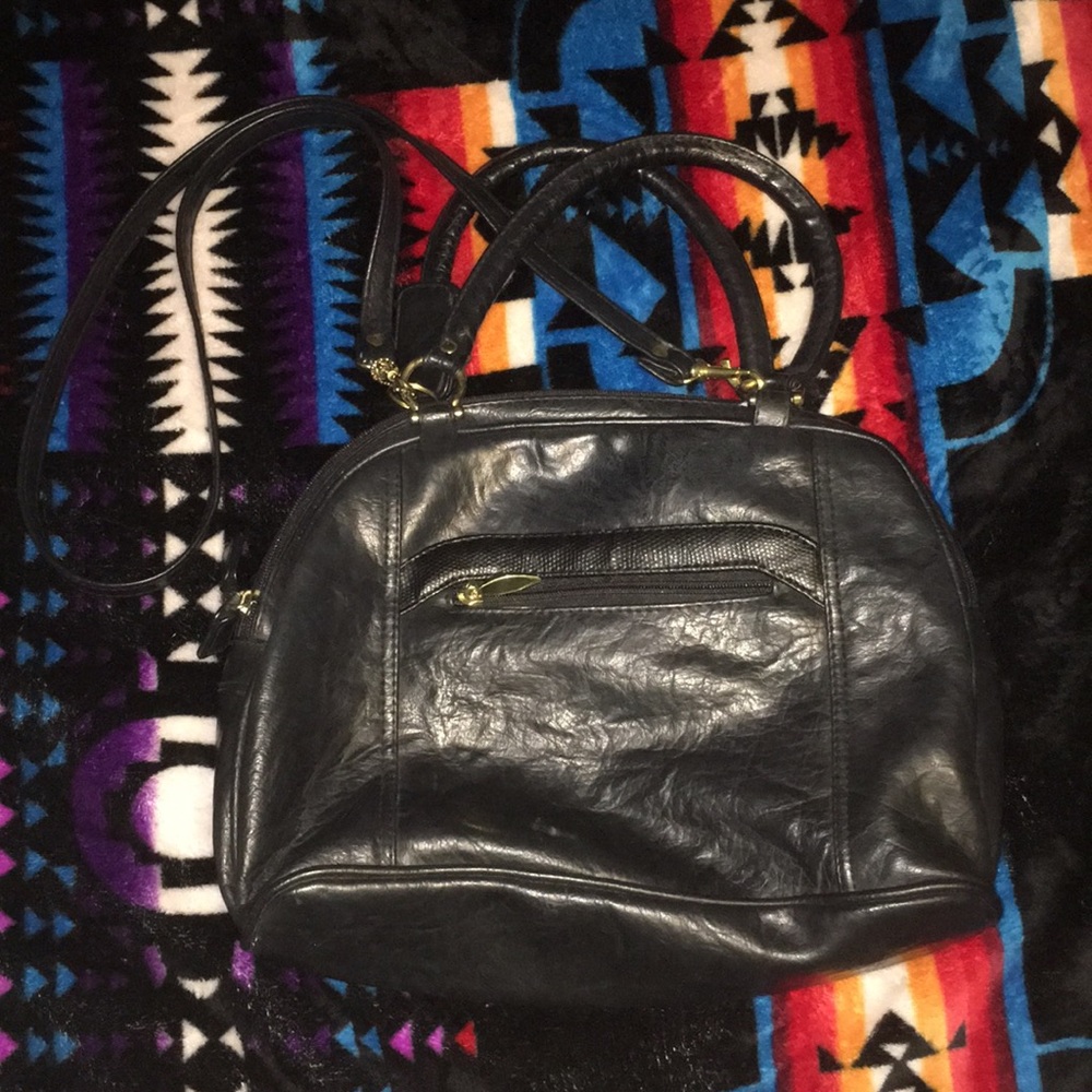 dark navy/Black leather handbag - removable straps